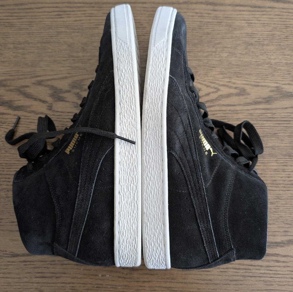 Puma Black Suede High-Tops with Gold Accents